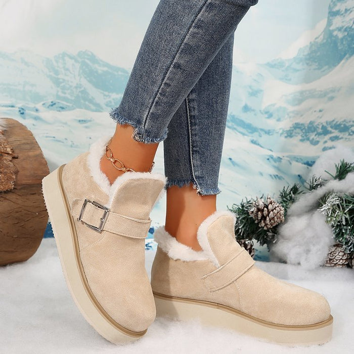 Winter Buckle Snow Boots Fashion Flat Thick-soled Cotton Shoes