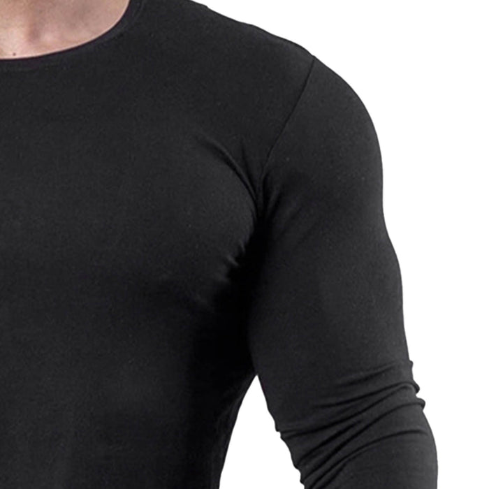 Men Tight Top Elastic Quick Drying Cotton Blend Long Sleeve T Shirt for Fitness Running Black XXL