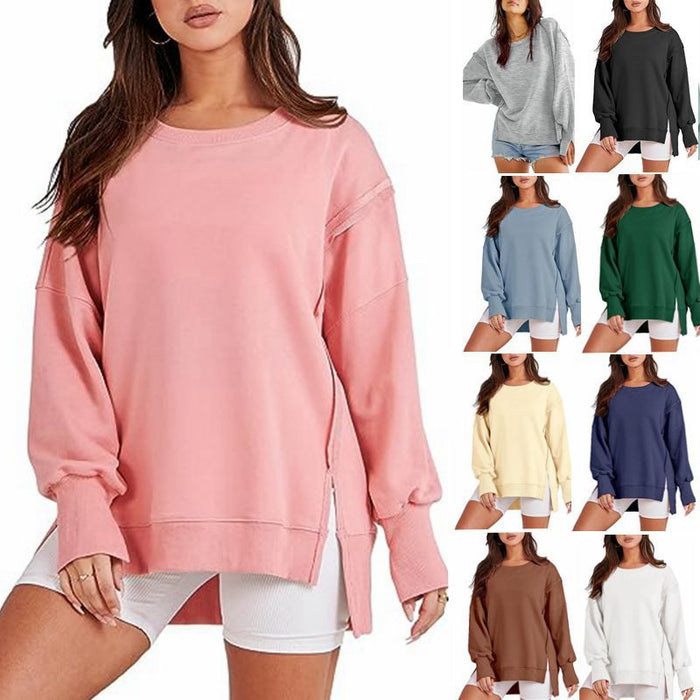 Solid Oversized Sweatshirt Crew Neck Long Sleeve