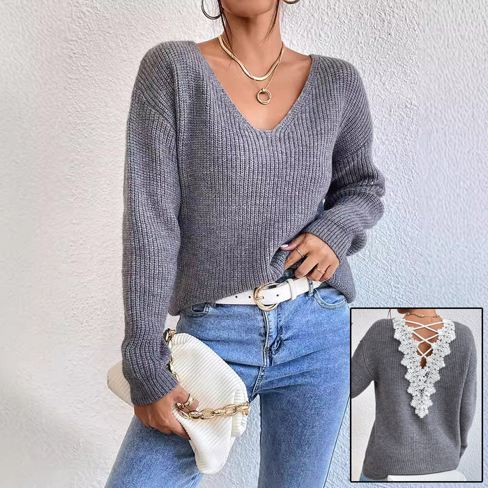 Y2k Clothes V-neck Sweater Ladies Winter Backless Streetwear