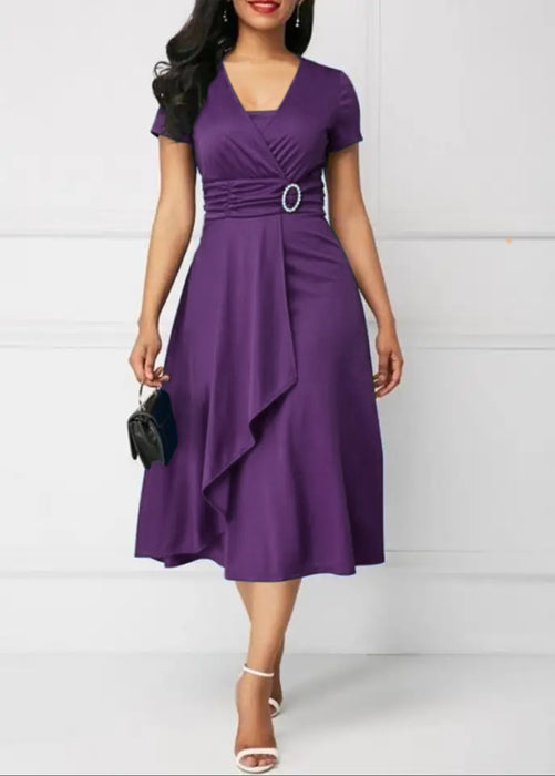 Independent Station Fashion Elegant Asymmetry Large Skirt V-neck Dress Party Evening Dress