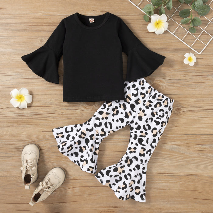 Children Leopard Flared Pants Casual Suit