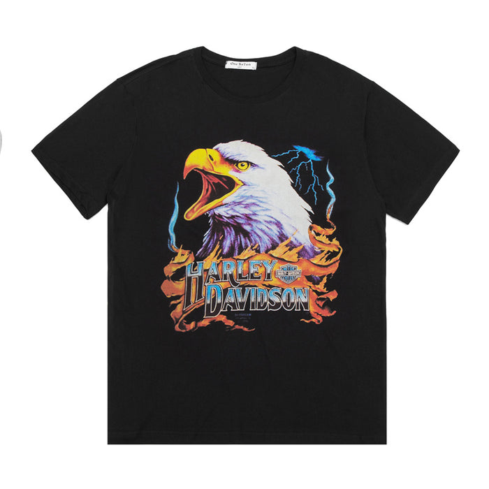 European And American High Street Style Rock Metal Eagle Print T-shirt