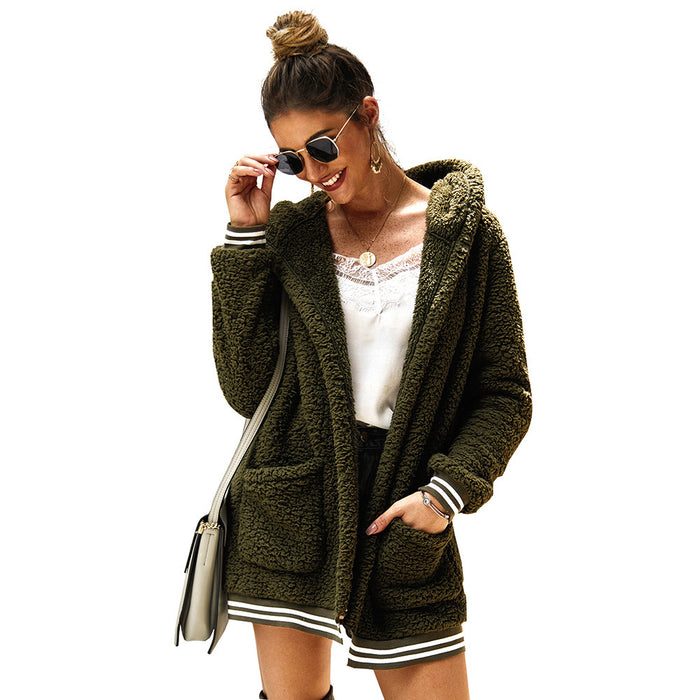 Hooded fur coat long top