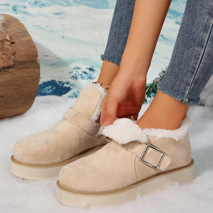 Winter Buckle Snow Boots Fashion Flat Thick-soled Cotton Shoes