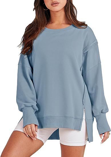 Solid Oversized Sweatshirt Crew Neck Long Sleeve