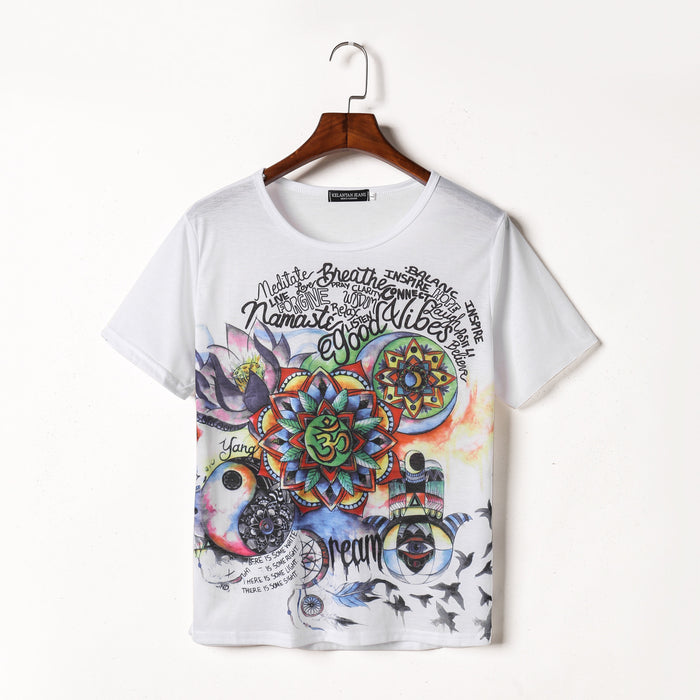 Punk Rock Sunflower Eyes Fashion Vintage Letter Print T-shirt