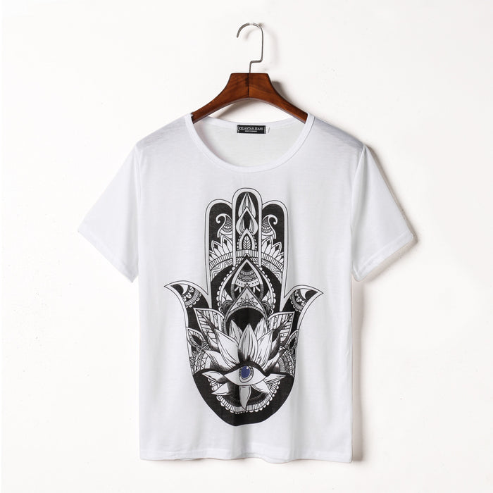 Punk Rock Sunflower Eyes Fashion Vintage Letter Print T-shirt