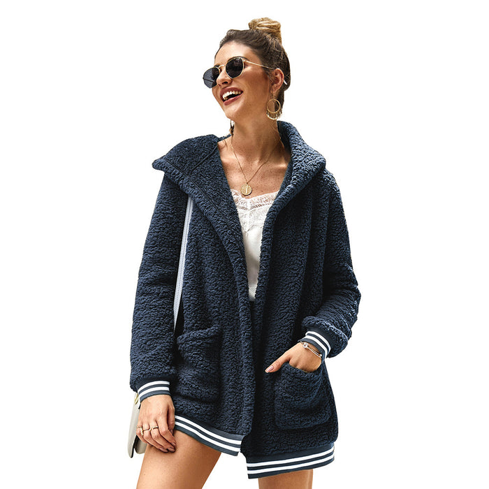 Hooded fur coat long top