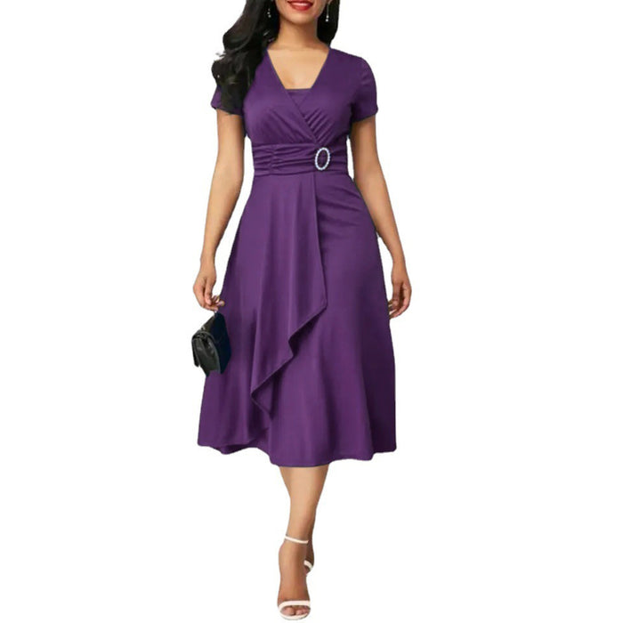 Independent Station Fashion Elegant Asymmetry Large Skirt V-neck Dress Party Evening Dress