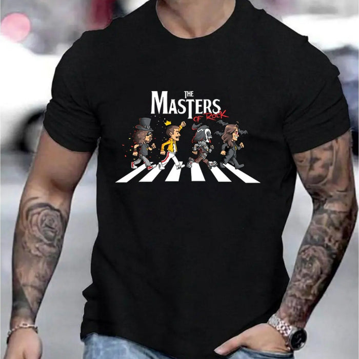 The Masters Of Rock Graphic Men's Short Sleeved T-shirt, Comfortable Stretch Summer Fashion T-shirt, Casual Daily Style Fashion Clothing