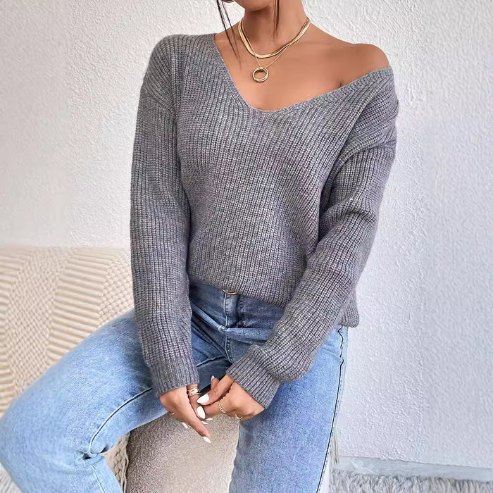 Y2k Clothes V-neck Sweater Ladies Winter Backless Streetwear