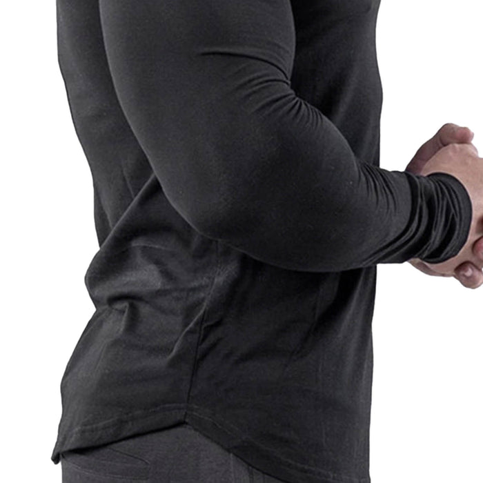 Men Tight Top Elastic Quick Drying Cotton Blend Long Sleeve T Shirt for Fitness Running Black XXL