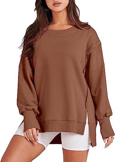 Solid Oversized Sweatshirt Crew Neck Long Sleeve