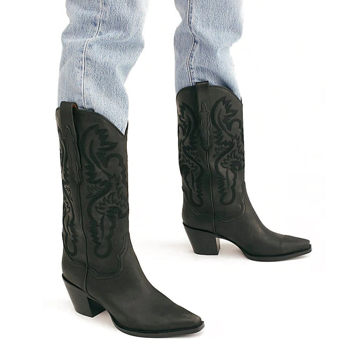 Embroidered Sleeve High Cowboy Boot For Women