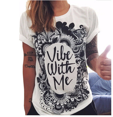 Punk Rock Sunflower Eyes Fashion Vintage Letter Print T-shirt