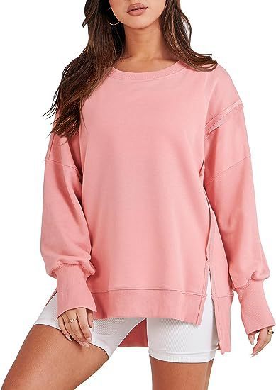 Solid Oversized Sweatshirt Crew Neck Long Sleeve