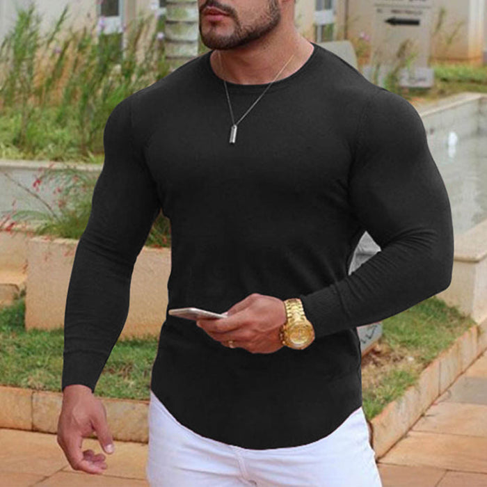 Men Tight Top Elastic Quick Drying Cotton Blend Long Sleeve T Shirt for Fitness Running Black XXL