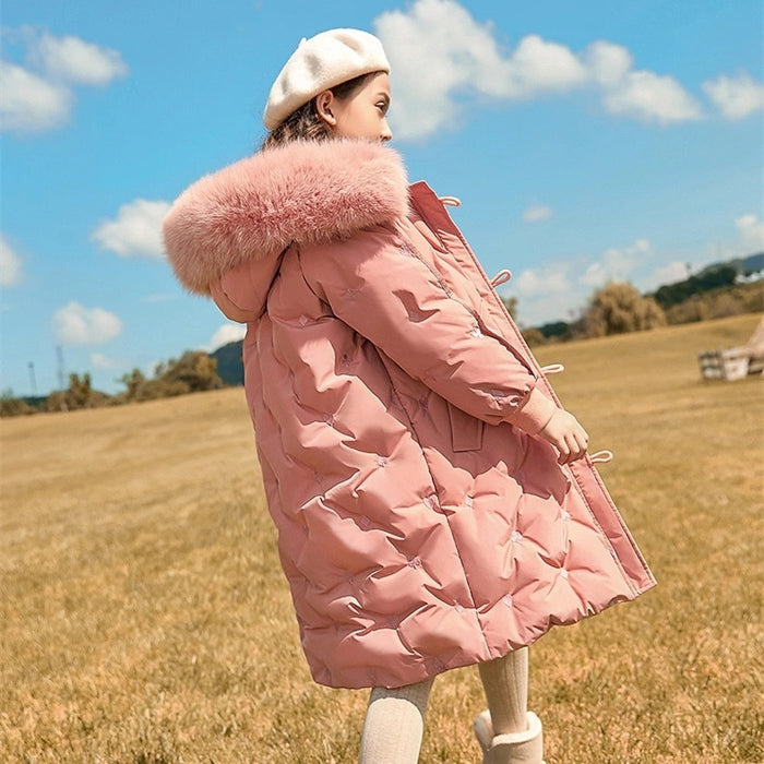 Girls' Winter New Long Down Jacket