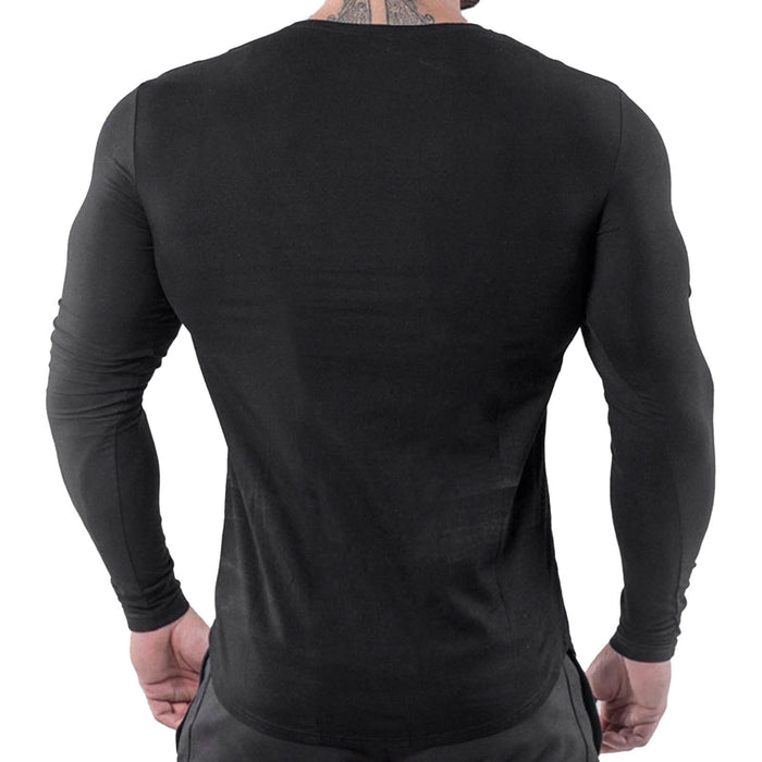 Men Tight Top Elastic Quick Drying Cotton Blend Long Sleeve T Shirt for Fitness Running Black XXL