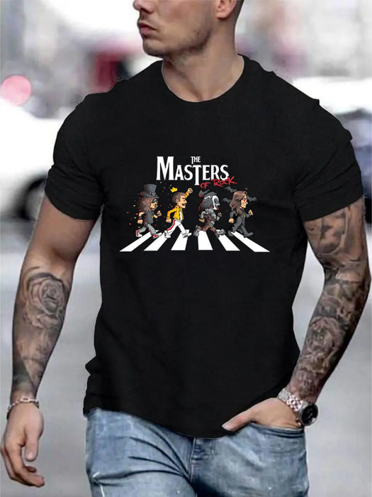 The Masters Of Rock Graphic Men's Short Sleeved T-shirt, Comfortable Stretch Summer Fashion T-shirt, Casual Daily Style Fashion Clothing