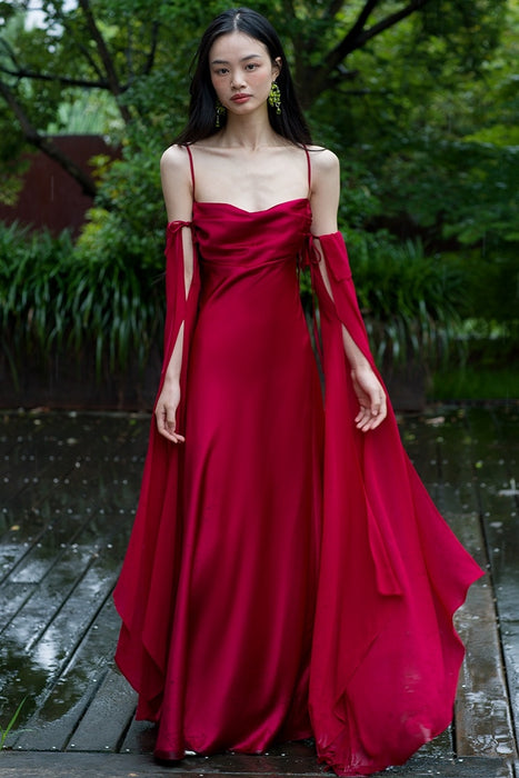 Luxury Senior Sense Acetate Satin Wine Red Bride Wedding Photo Gown Woman