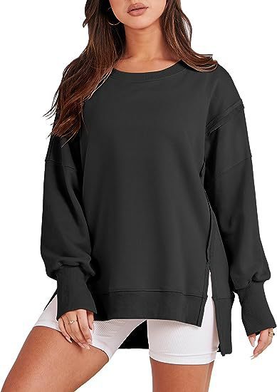 Solid Oversized Sweatshirt Crew Neck Long Sleeve