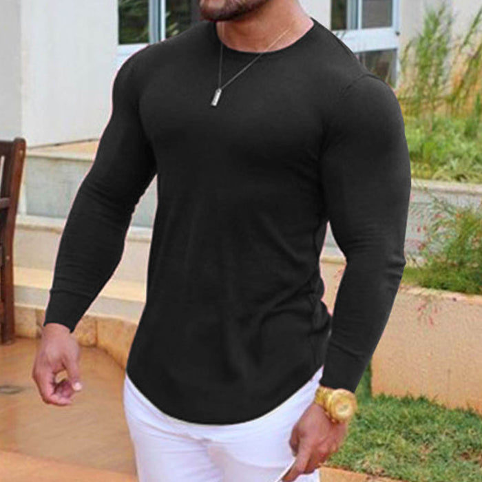 Men Tight Top Elastic Quick Drying Cotton Blend Long Sleeve T Shirt for Fitness Running Black XXL