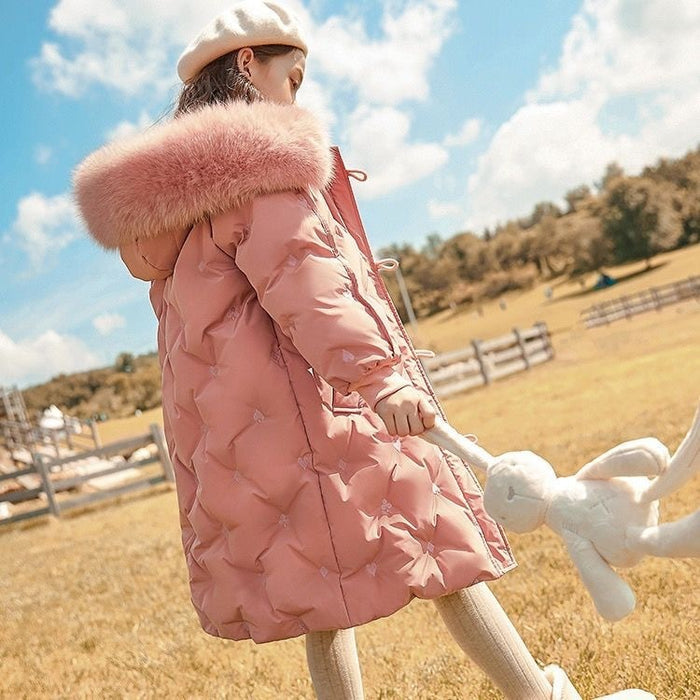 Girls' Winter New Long Down Jacket