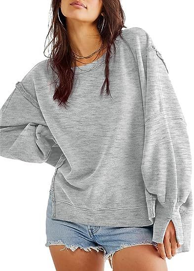 Solid Oversized Sweatshirt Crew Neck Long Sleeve