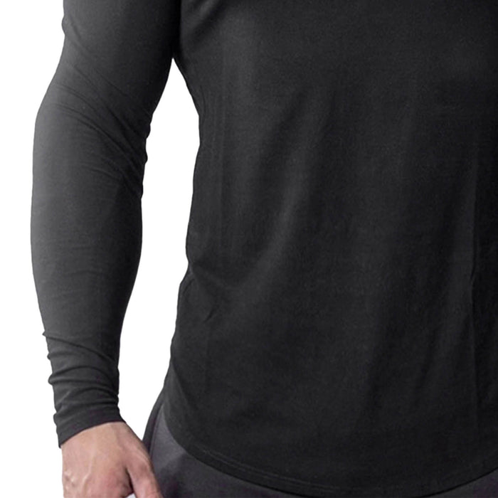 Men Tight Top Elastic Quick Drying Cotton Blend Long Sleeve T Shirt for Fitness Running Black XXL