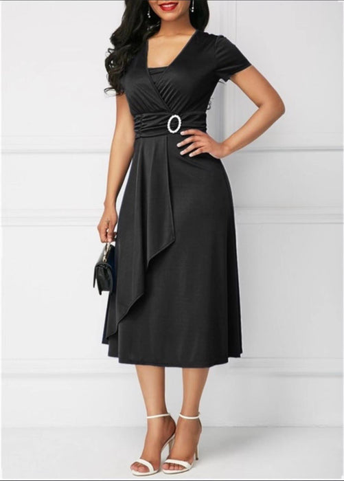 Independent Station Fashion Elegant Asymmetry Large Skirt V-neck Dress Party Evening Dress