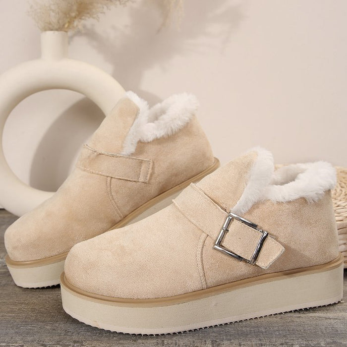 Winter Buckle Snow Boots Fashion Flat Thick-soled Cotton Shoes