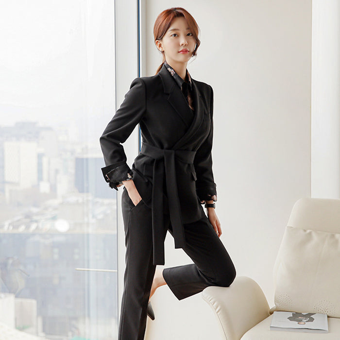 Lace-up Waist Suit Jacket Trouser Suit Women