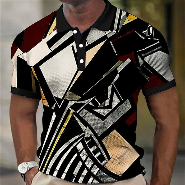 Fashion Men'S Polo Shirts 3d Splicing Plaid Printing Art Men