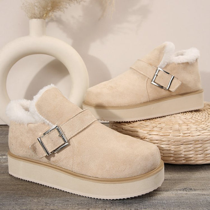 Winter Buckle Snow Boots Fashion Flat Thick-soled Cotton Shoes