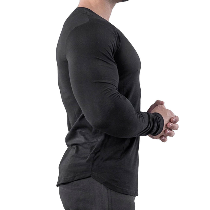 Men Tight Top Elastic Quick Drying Cotton Blend Long Sleeve T Shirt for Fitness Running Black XXL