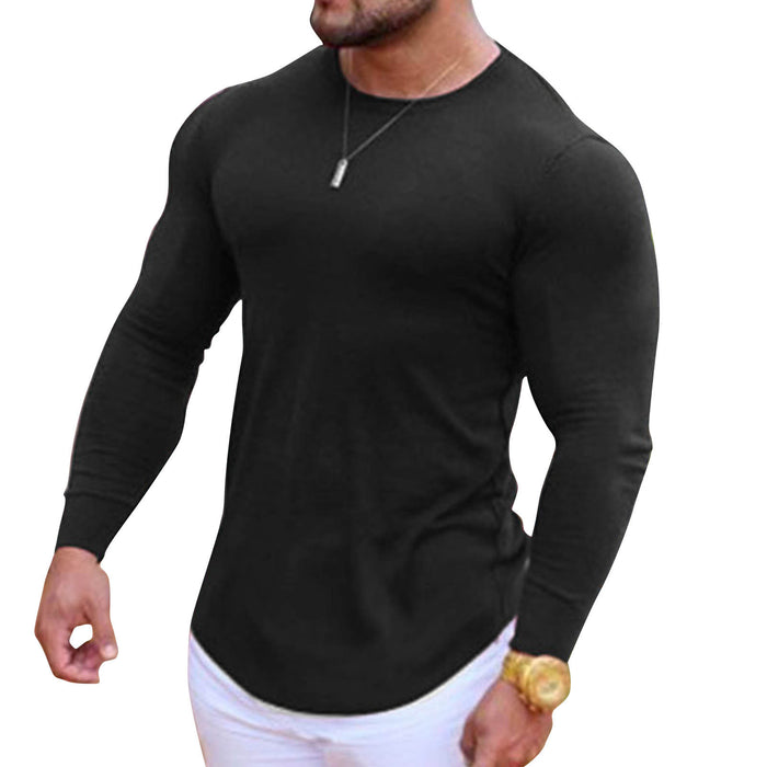 Men Tight Top Elastic Quick Drying Cotton Blend Long Sleeve T Shirt for Fitness Running Black XXL