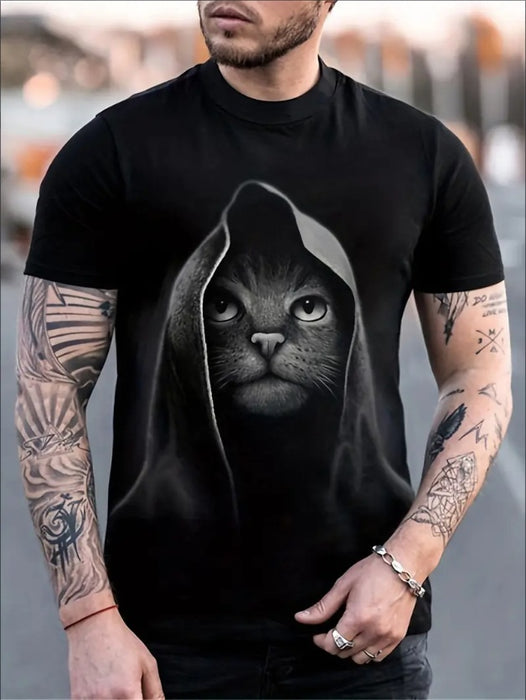 Cool Cat Pattern Men's T-shirt For Summer Outdoor, Graphic Male Clothing, Gift For Men