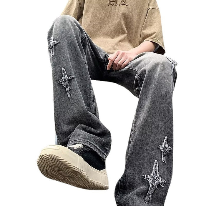 Zipper Loose Denim Trousers Men